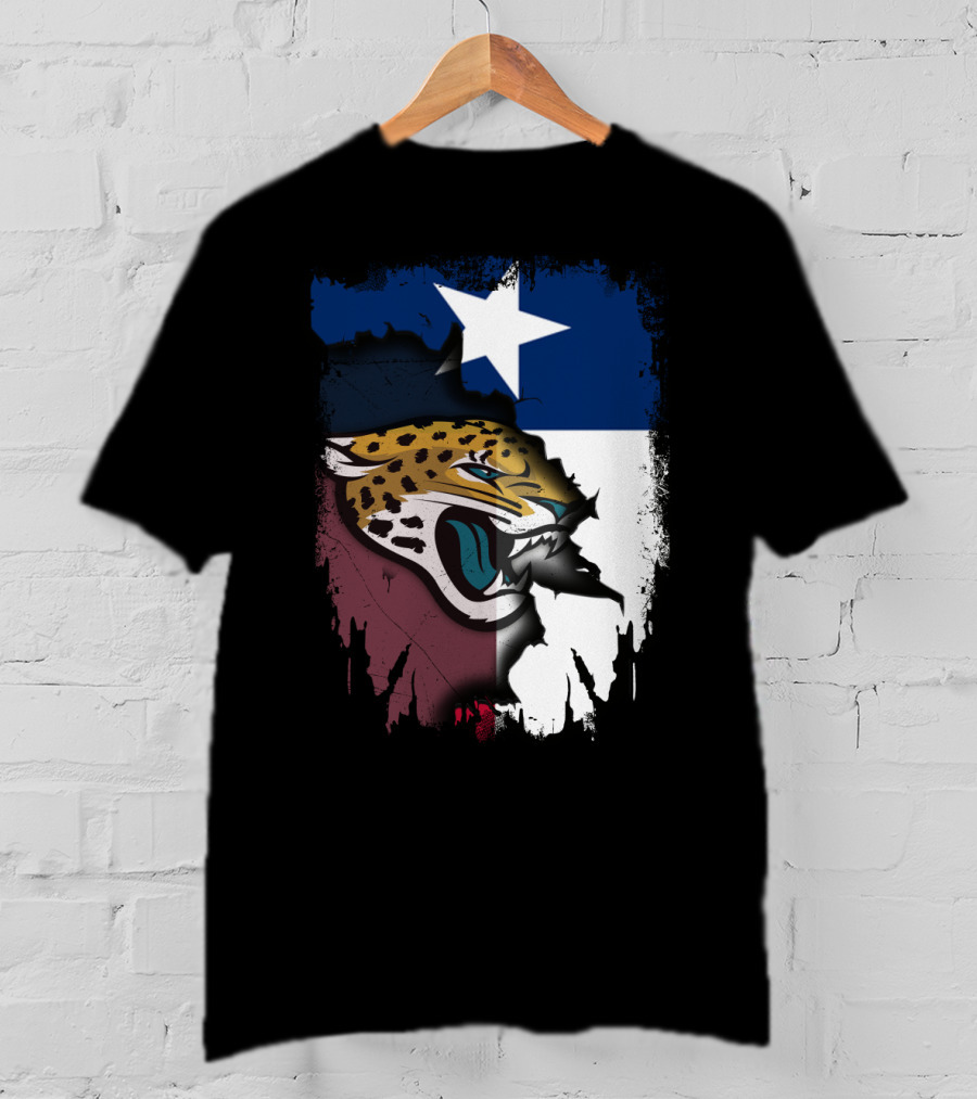 Texas Flag With Fierce Jaguar Face T-Shirt