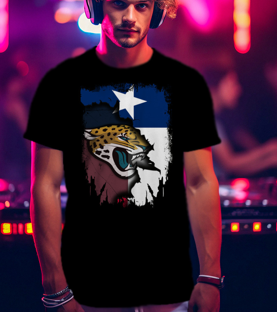 Texas Flag With Fierce Jaguar Face T-Shirt