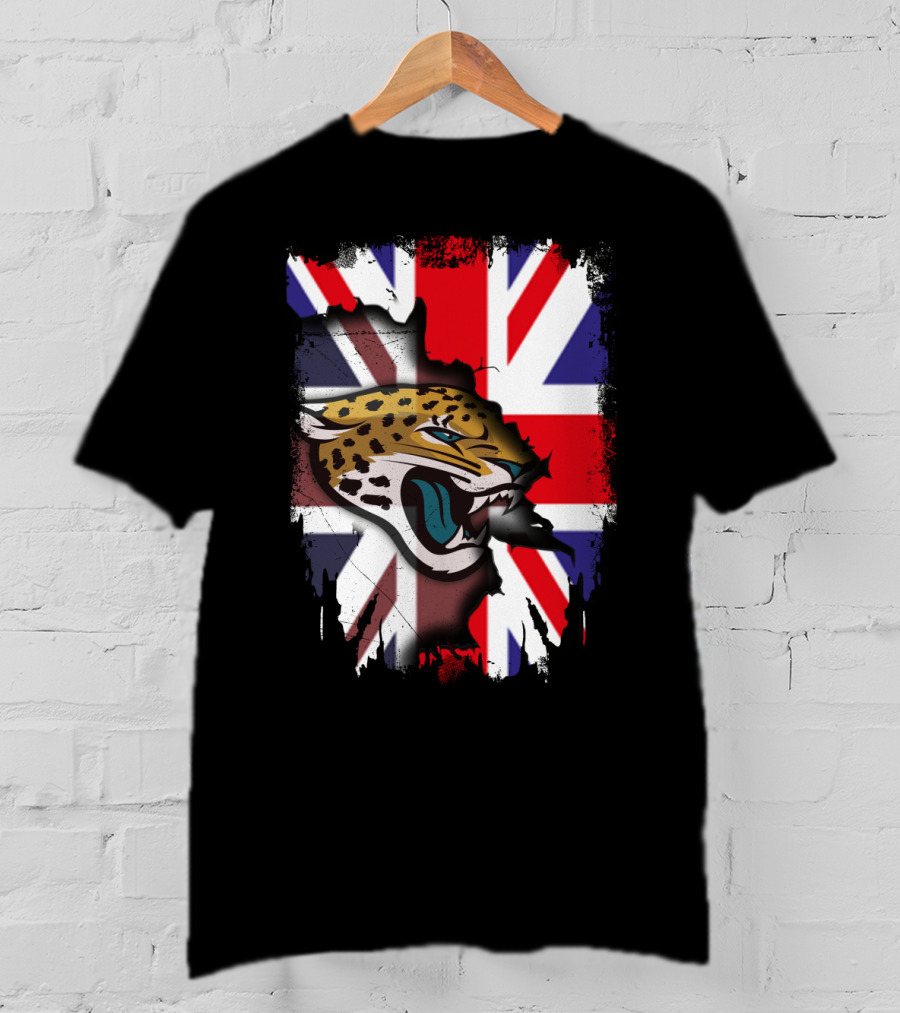 United Kingdom Union Jack Flag With Fierce Jaguar Face T-Shirt