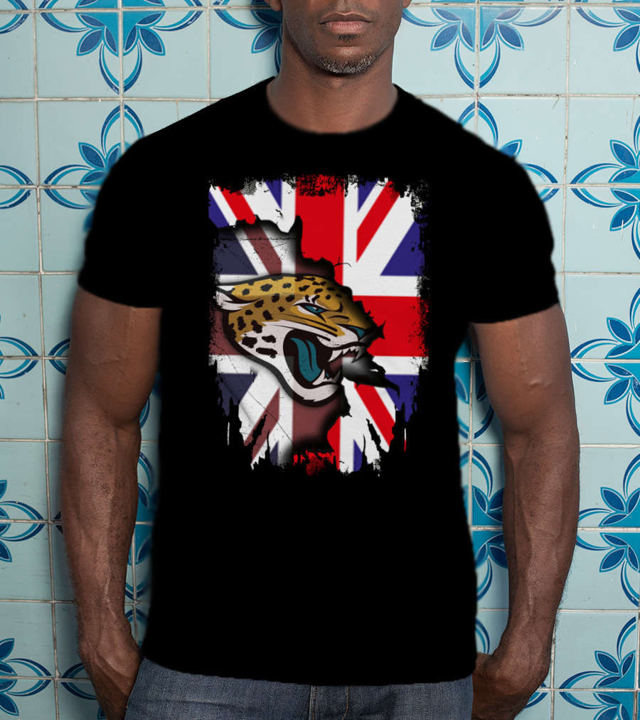 United Kingdom Union Jack Flag With Fierce Jaguar Face T-Shirt