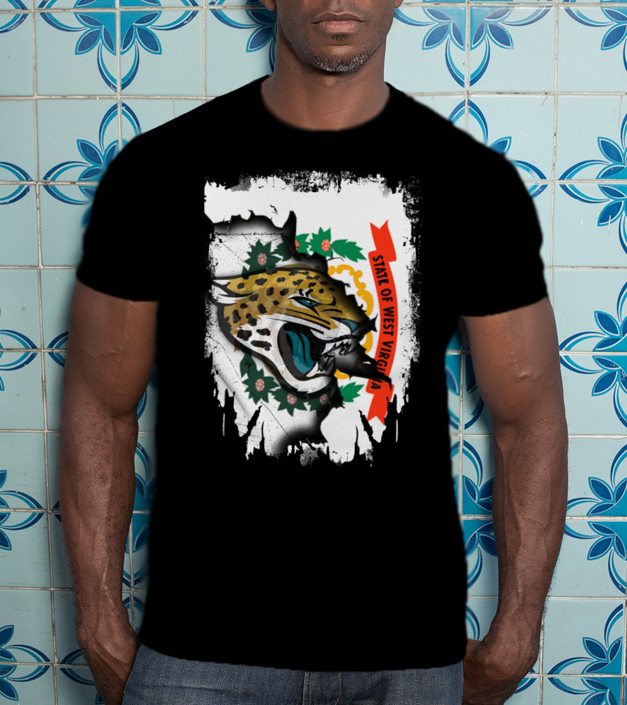 State Of West Virginia With Jaguars Emblem Overlay T-Shirt