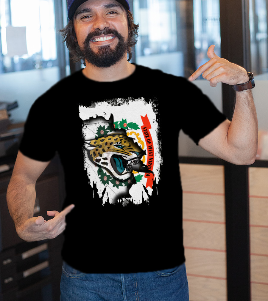 State Of West Virginia With Jaguars Emblem Overlay T-Shirt