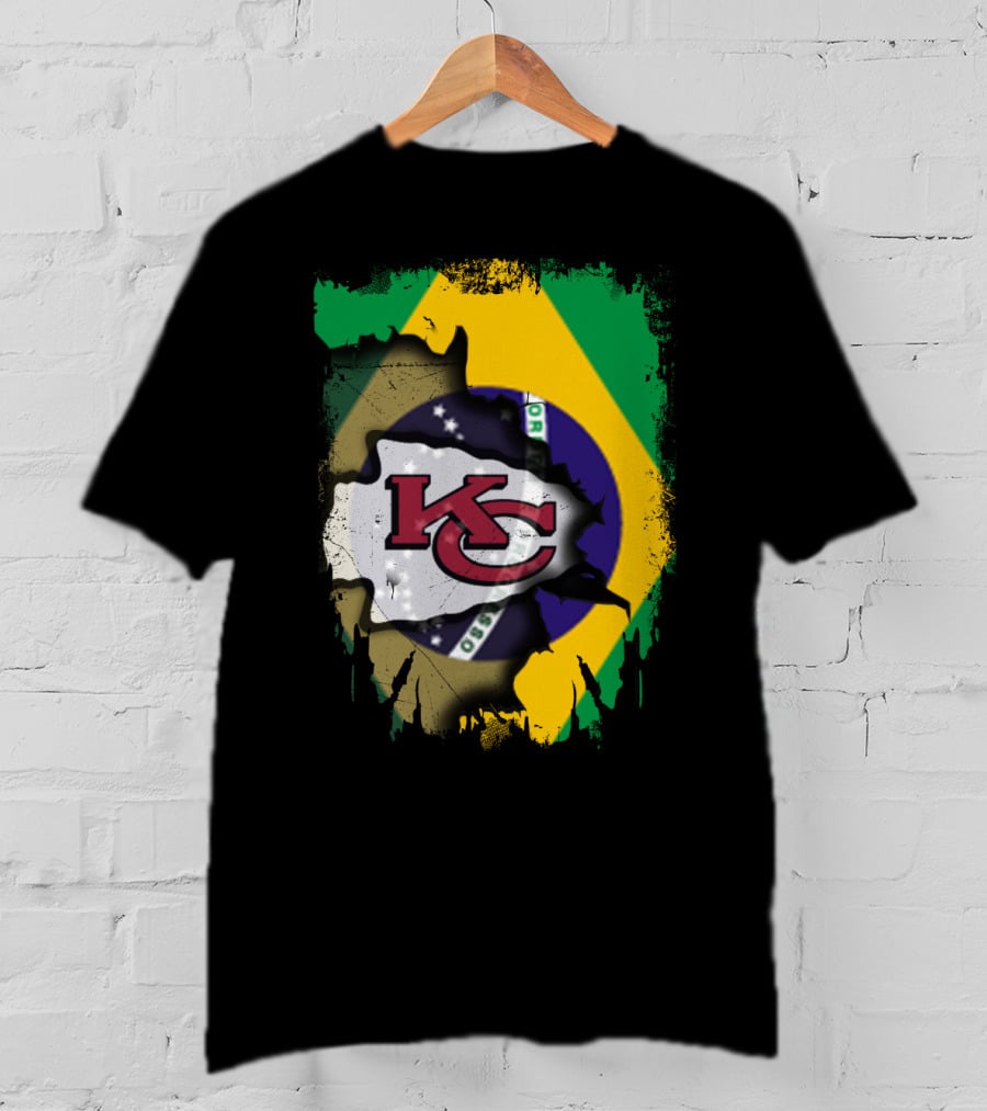 Brazilian Flag With Kansas City Chiefs Logo Fusion T-Shirt