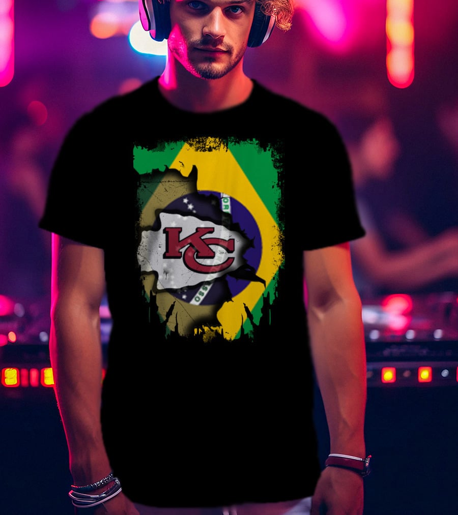 Brazilian Flag With Kansas City Chiefs Logo Fusion T-Shirt