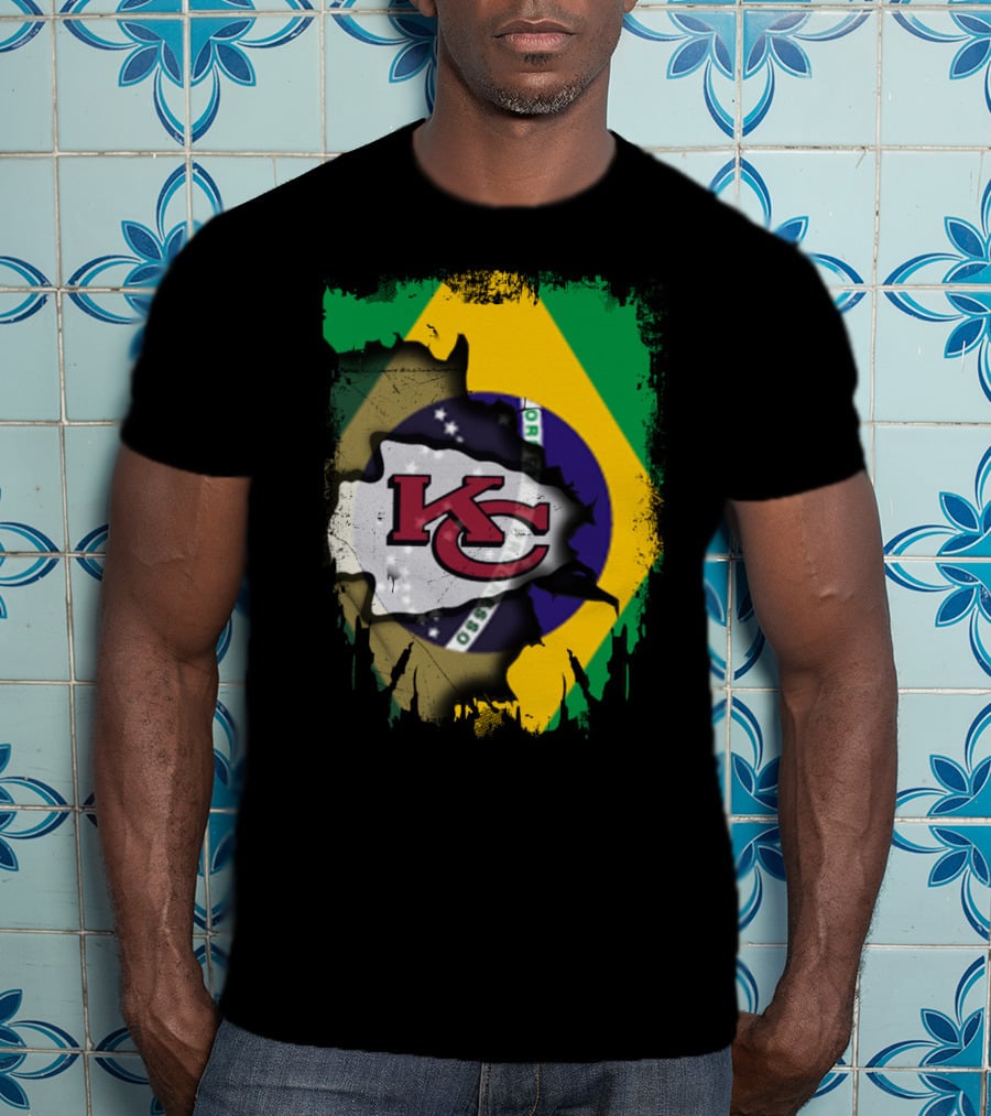 Brazilian Flag With Kansas City Chiefs Logo Fusion T-Shirt