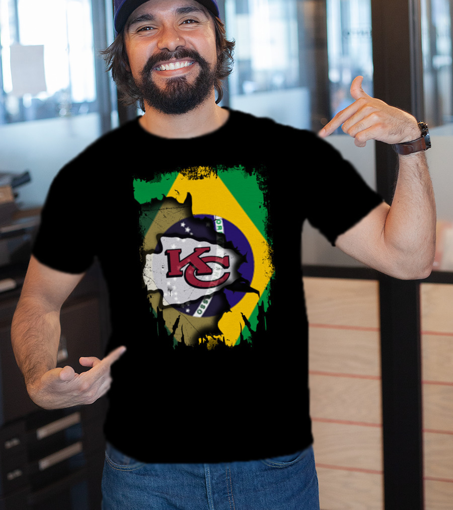 Brazilian Flag With Kansas City Chiefs Logo Fusion T-Shirt