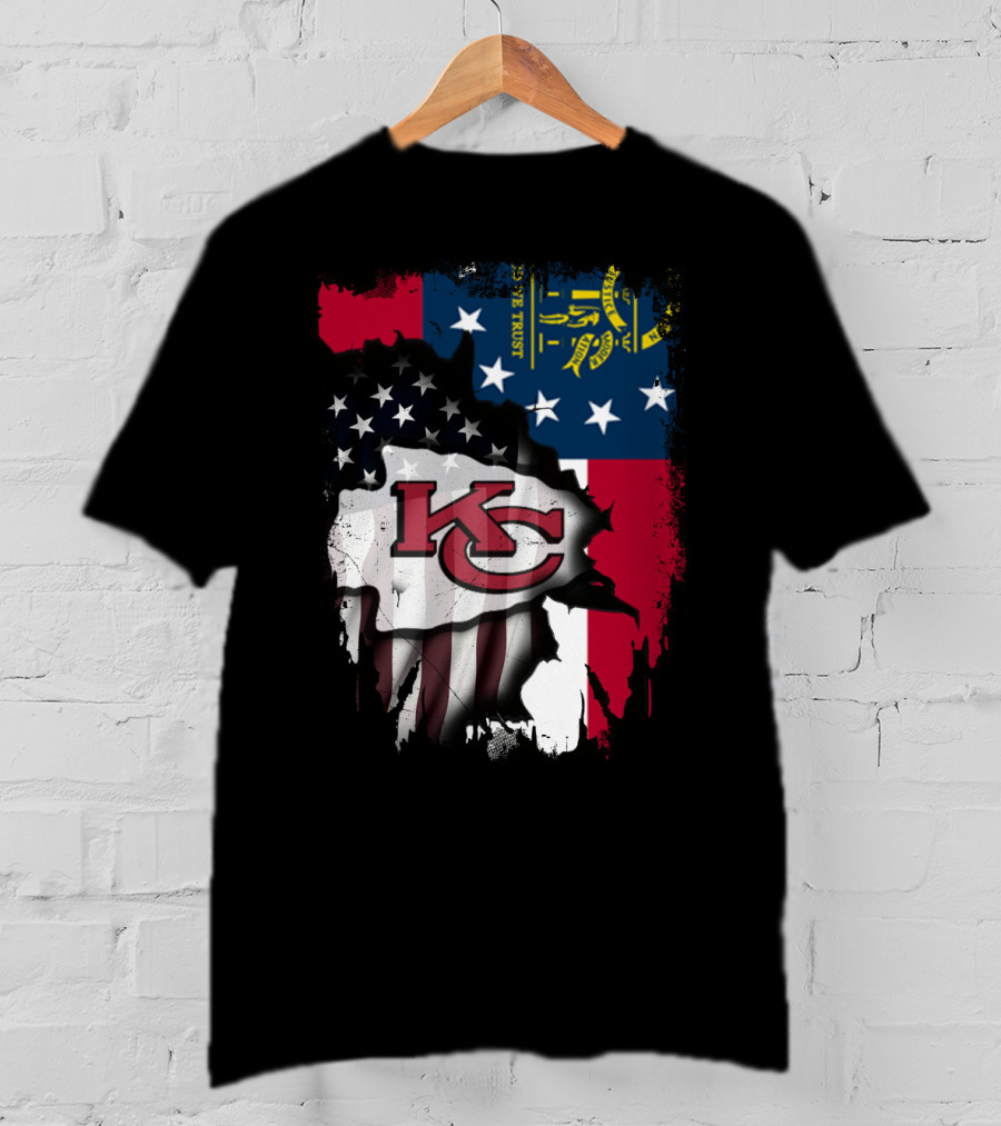 Georgia State Flag With Kansas City Chiefs Logo American Flag Elements T-Shirt