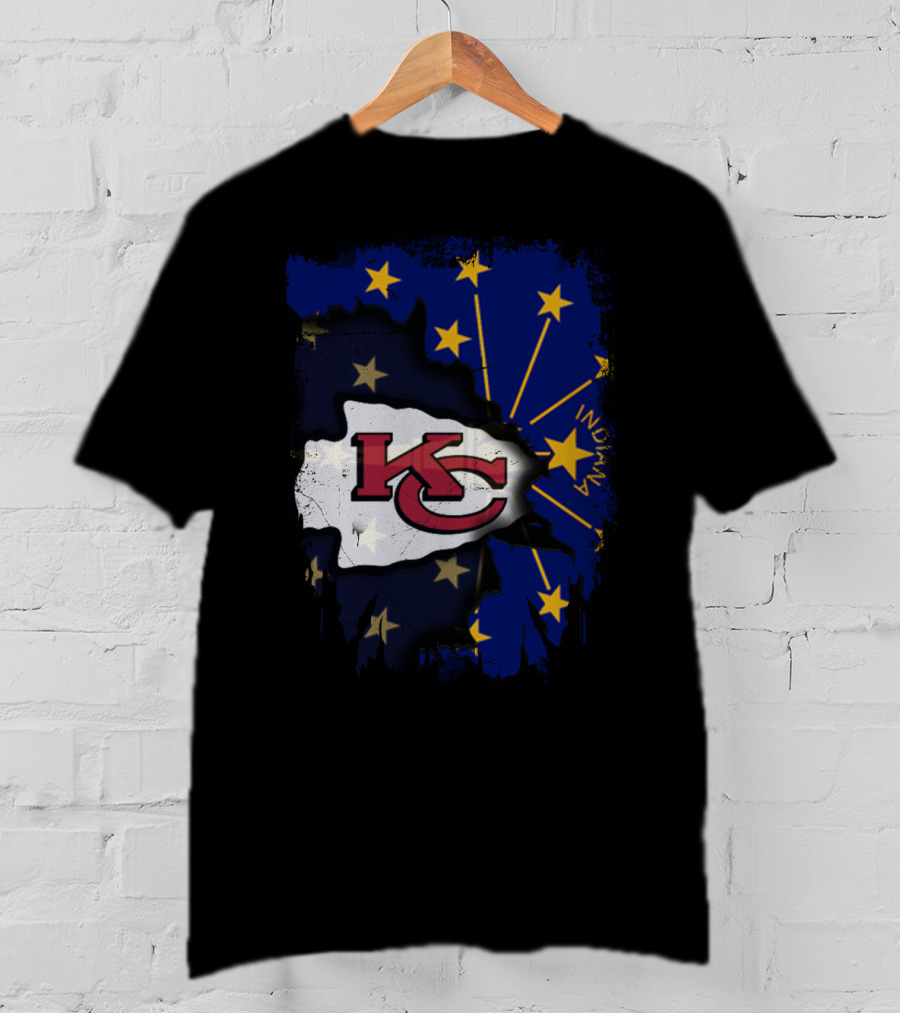 Indiana Map Overlay With Kansas City Chiefs T-Shirt
