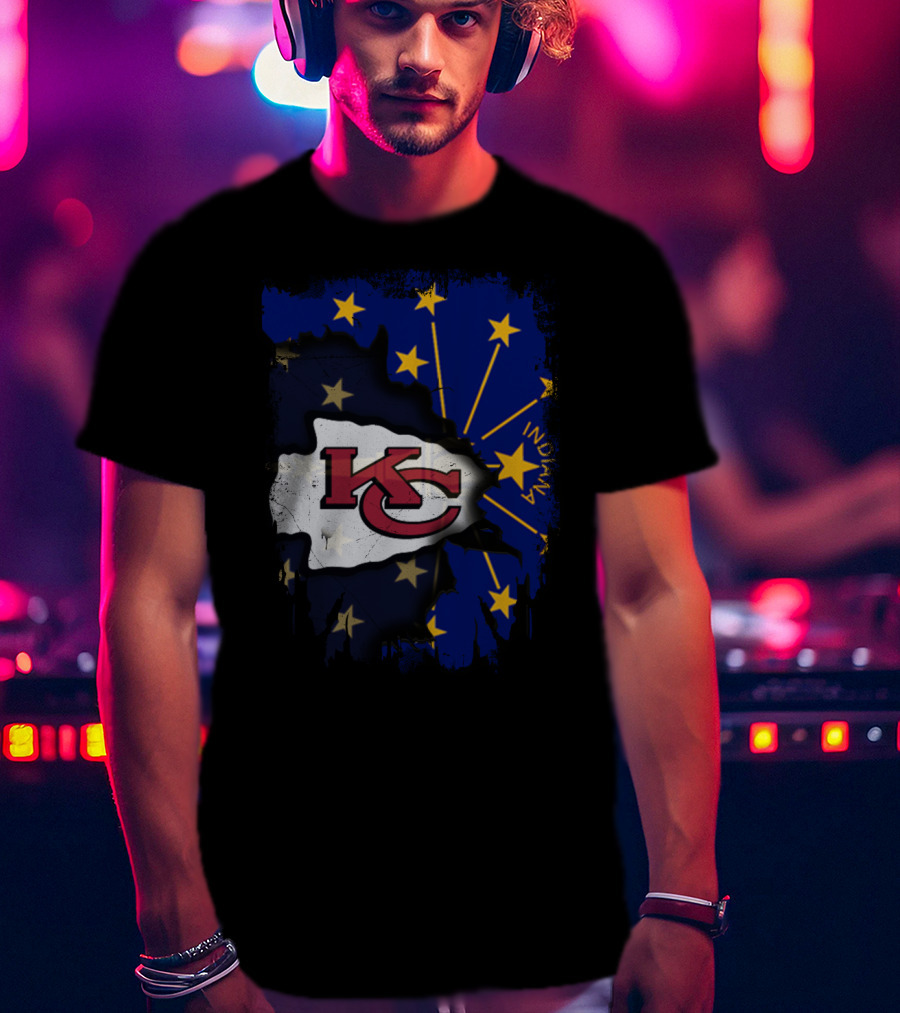 Indiana Map Overlay With Kansas City Chiefs T-Shirt