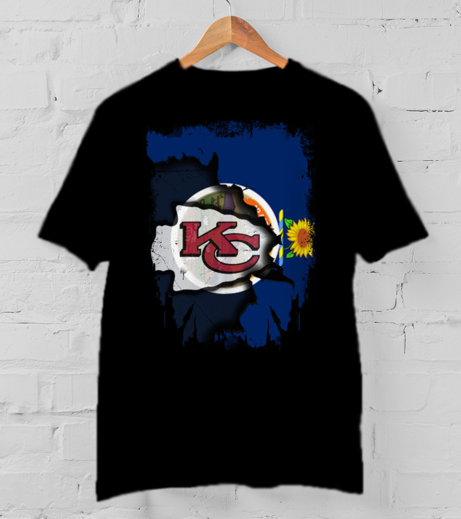 Kansas Chiefs KC Logo With State Flag And Sunflower T-Shirt