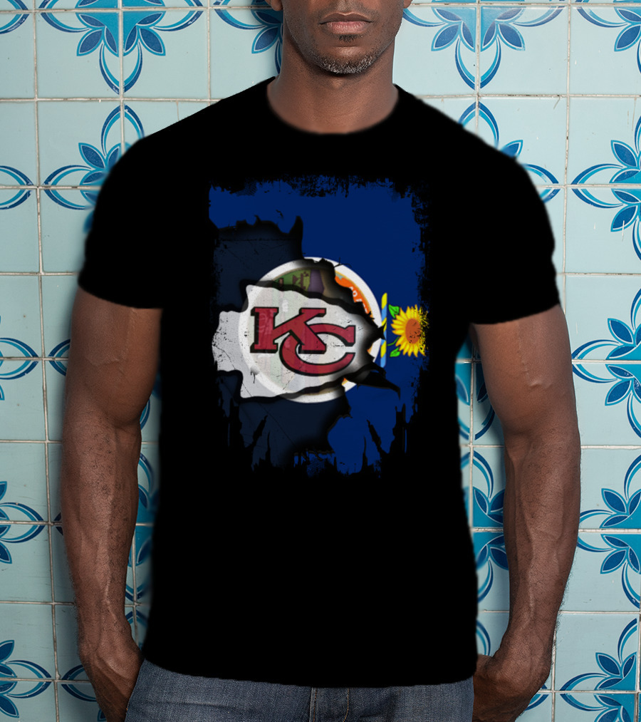 Kansas Chiefs KC Logo With State Flag And Sunflower T-Shirt