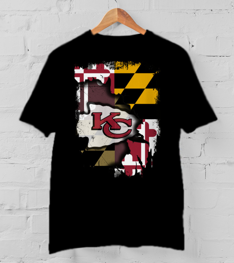 Maryland Flag With KC Chiefs Logo Background T-Shirt