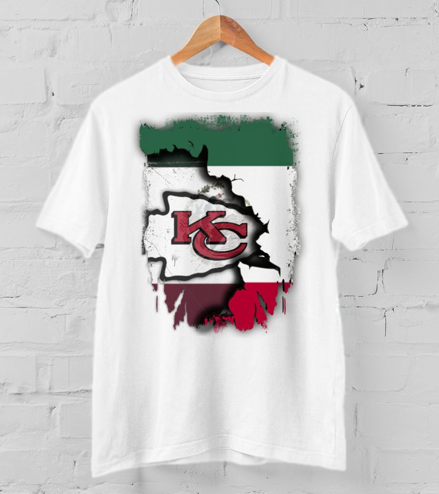 KC Chiefs Logo With Torn Mexico Flag T-Shirt