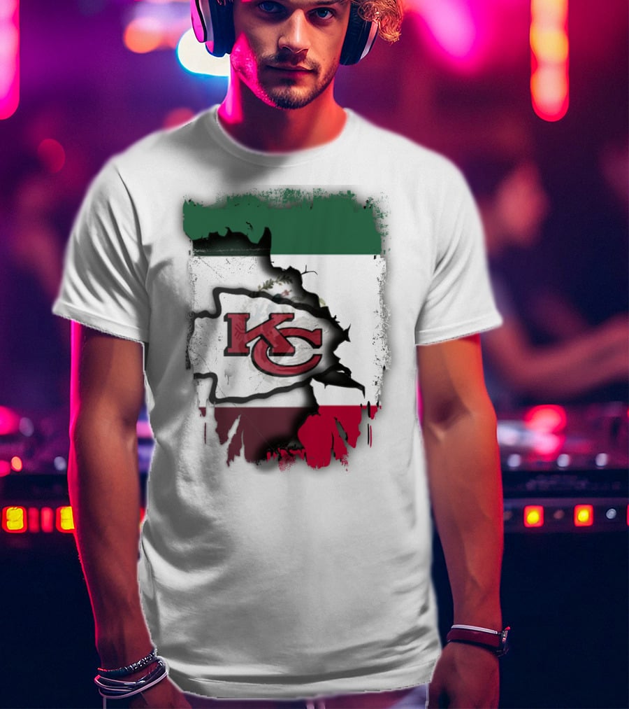 KC Chiefs Logo With Torn Mexico Flag T-Shirt