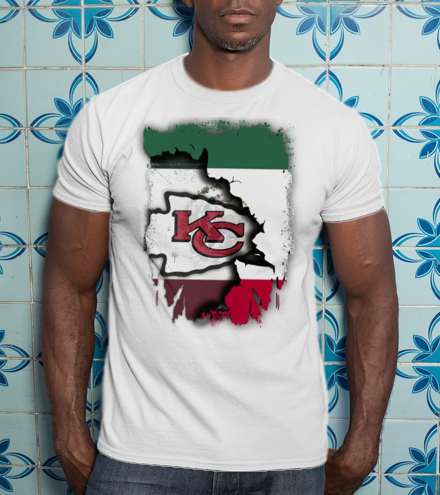 KC Chiefs Logo With Torn Mexico Flag T-Shirt