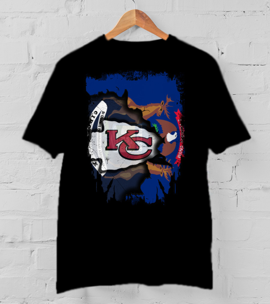 Michigan Flag And Kansas City Chiefs Logo Fusion T-Shirt