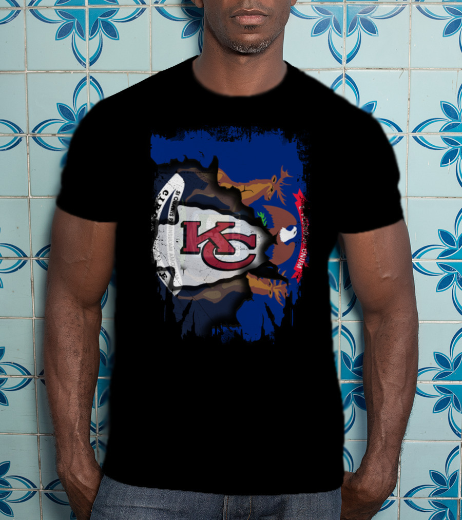 Michigan Flag And Kansas City Chiefs Logo Fusion T-Shirt