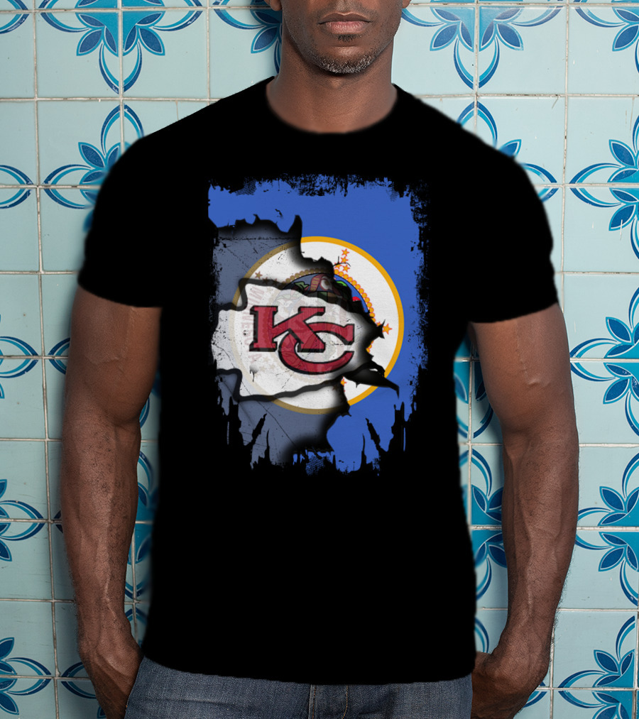 Minnesota Flag With Kansas City Chiefs T-Shirt