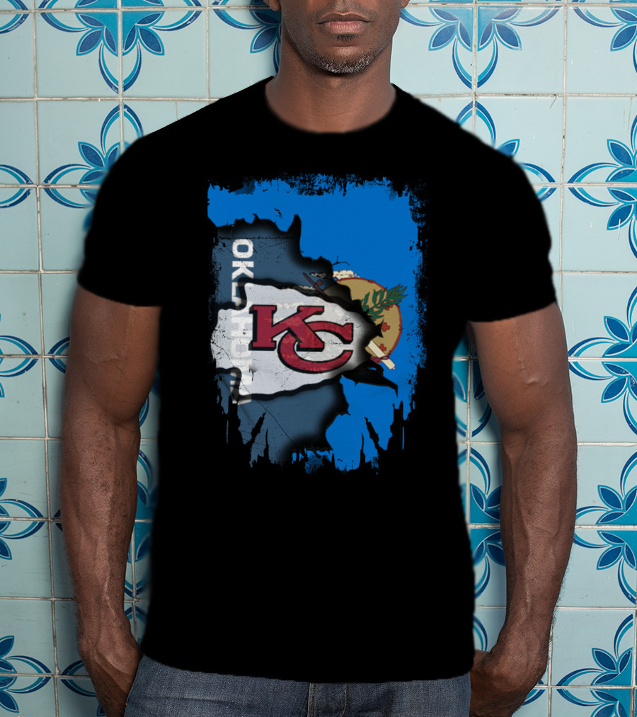 Oklahoma Chiefs Unity KC Logo With State Flag T-Shirt