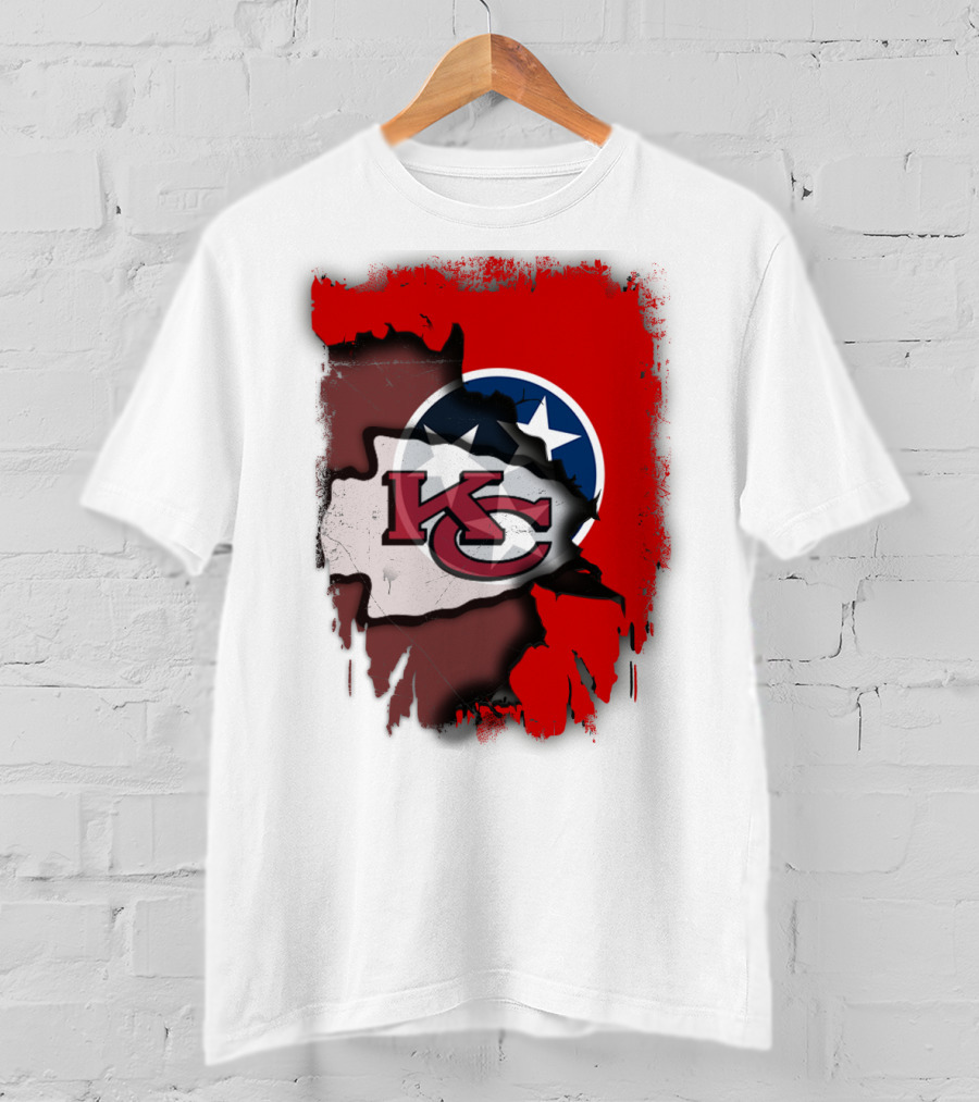 Kansas City Chiefs Tennessee Flag Torn Abstract Fusion T-Shirt