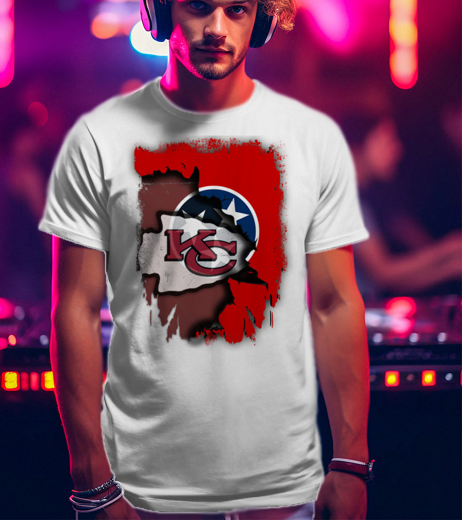 Kansas City Chiefs Tennessee Flag Torn Abstract Fusion T-Shirt