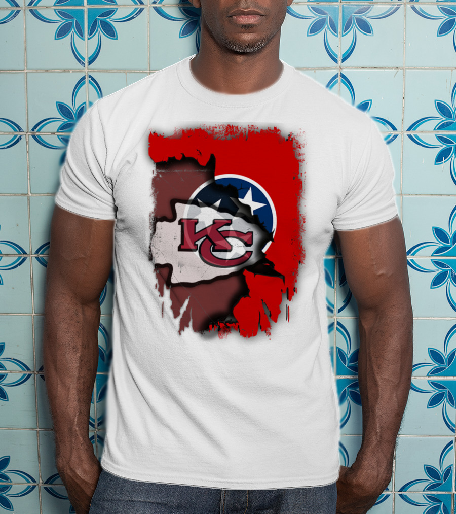 Kansas City Chiefs Tennessee Flag Torn Abstract Fusion T-Shirt