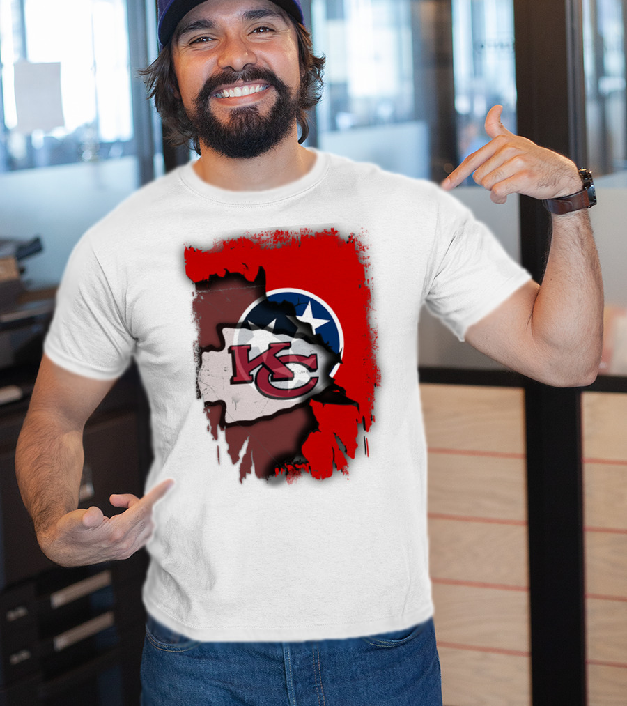 Kansas City Chiefs Tennessee Flag Torn Abstract Fusion T-Shirt