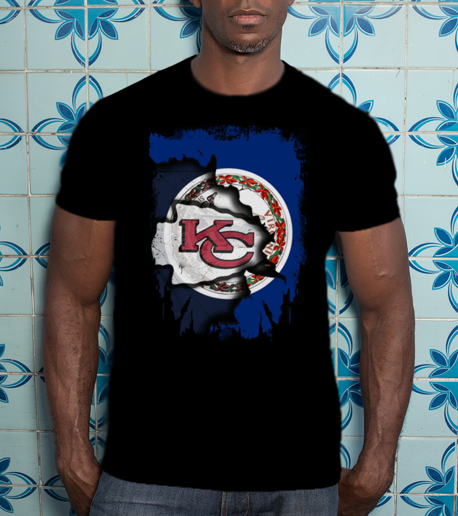Virginia State Flag With KC Chiefs Logo Fusion T-Shirt