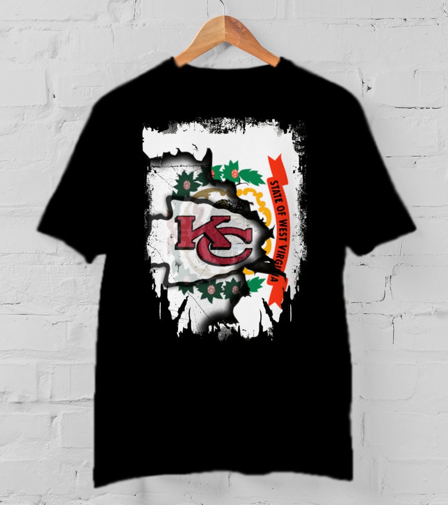 State Of West Virginia Torn KC Chiefs Logo Chiefs Fans T-Shirt