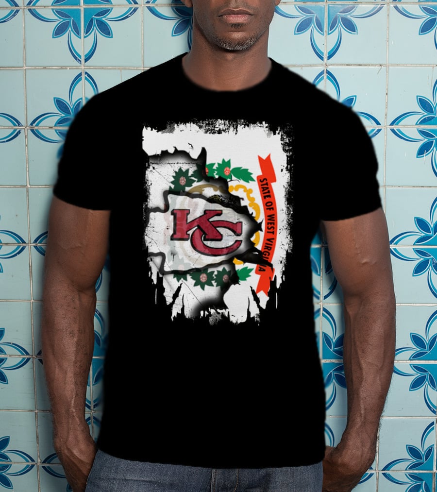 State Of West Virginia Torn KC Chiefs Logo Chiefs Fans T-Shirt