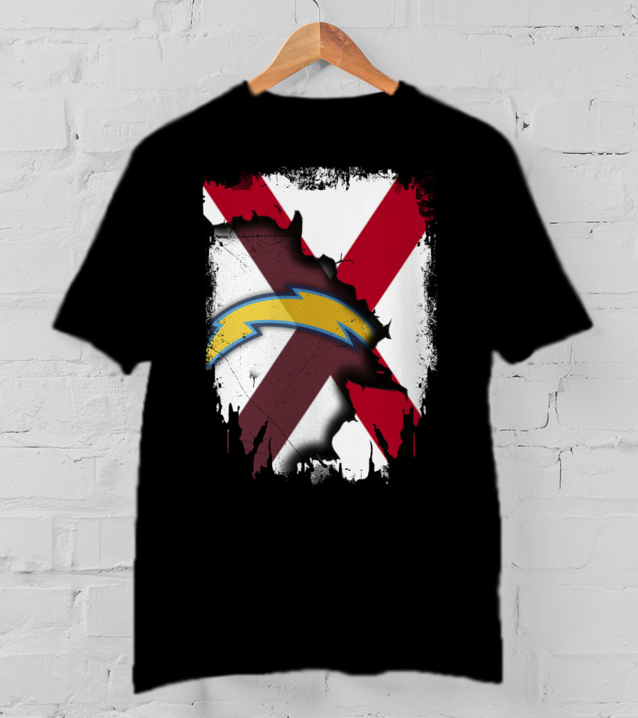 Together Alabama With Chargers Bolt Over Cross Flag T-Shirt