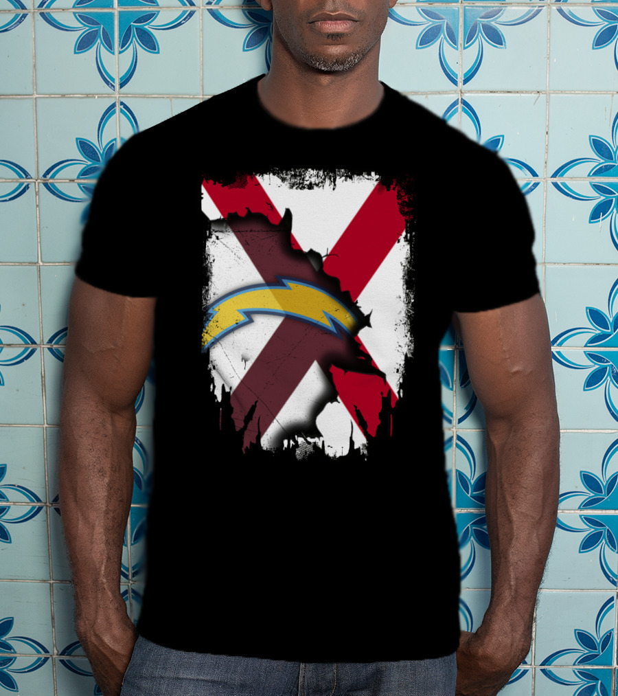 Together Alabama With Chargers Bolt Over Cross Flag T-Shirt