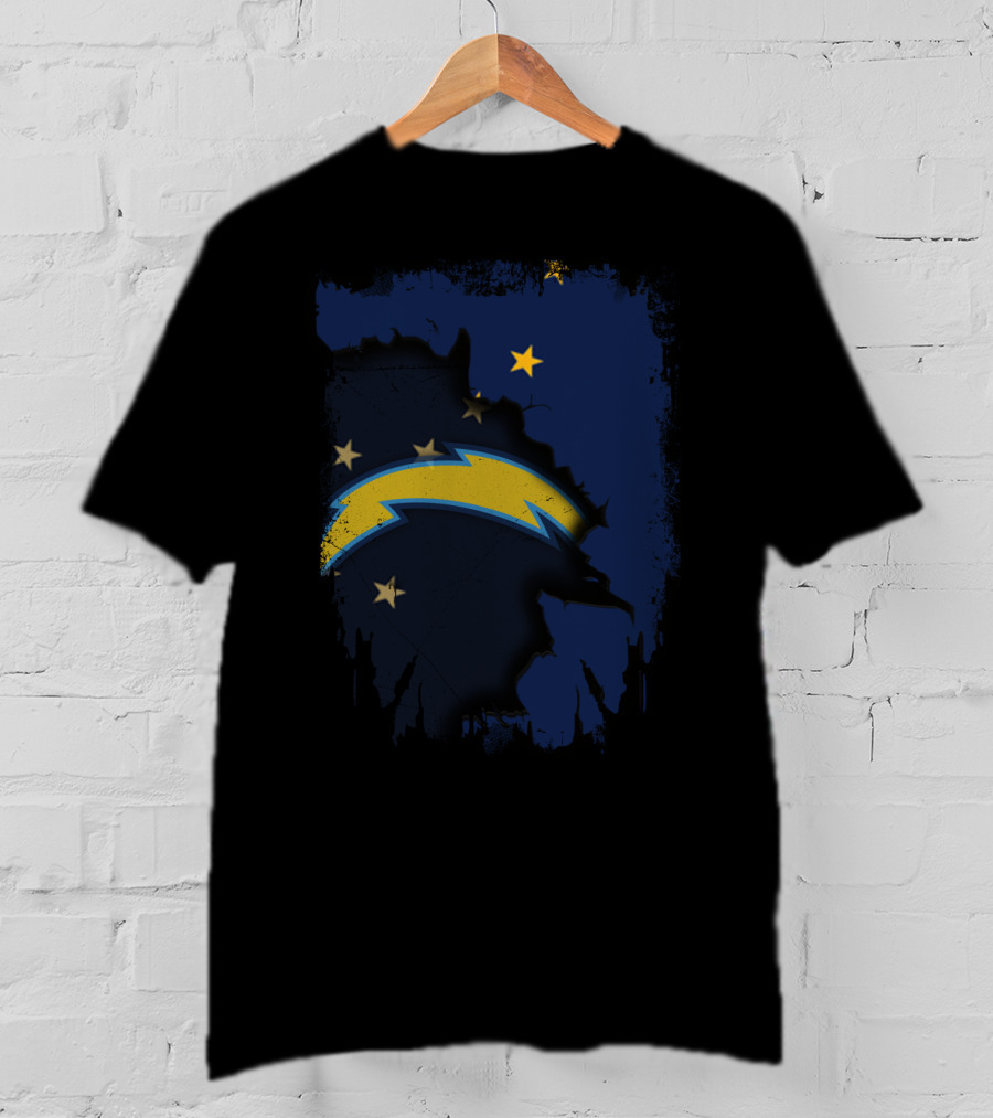 Alaska And Los Angeles Chargers Lightning Bolt Logo Fusion T-Shirt