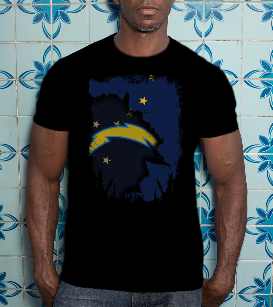 Alaska And Los Angeles Chargers Lightning Bolt Logo Fusion T-Shirt
