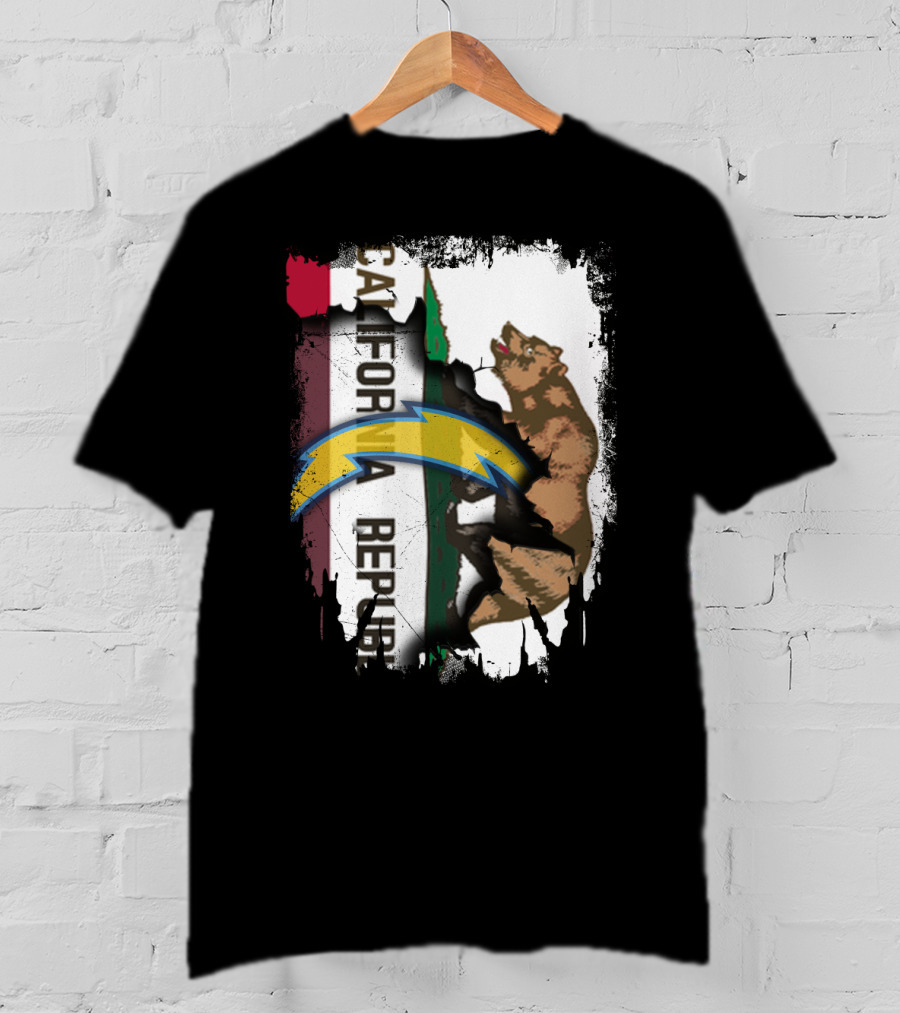California Republic With Chargers Logo And Bear T-Shirt