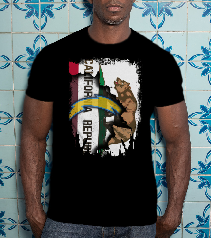 California Republic With Chargers Logo And Bear T-Shirt