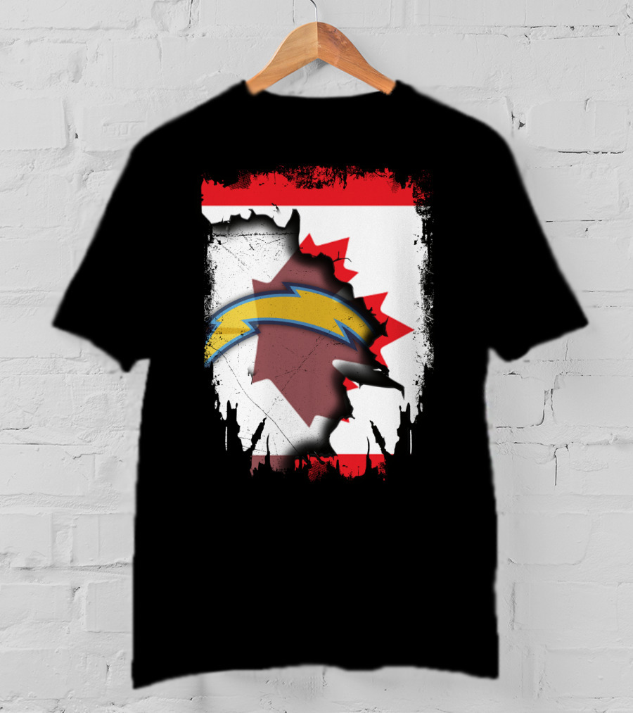 Canada Chargers Lightning Emblem With Maple Leaf Flag Background T-Shirt