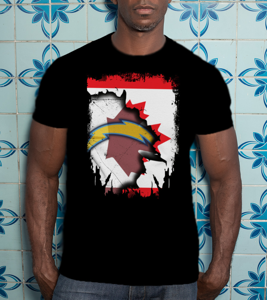 Canada Chargers Lightning Emblem With Maple Leaf Flag Background T-Shirt