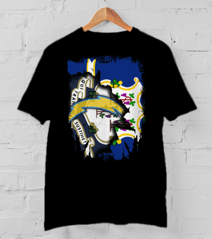 Connecticut State And Chargers Bolt Emblem Fusion T-Shirt