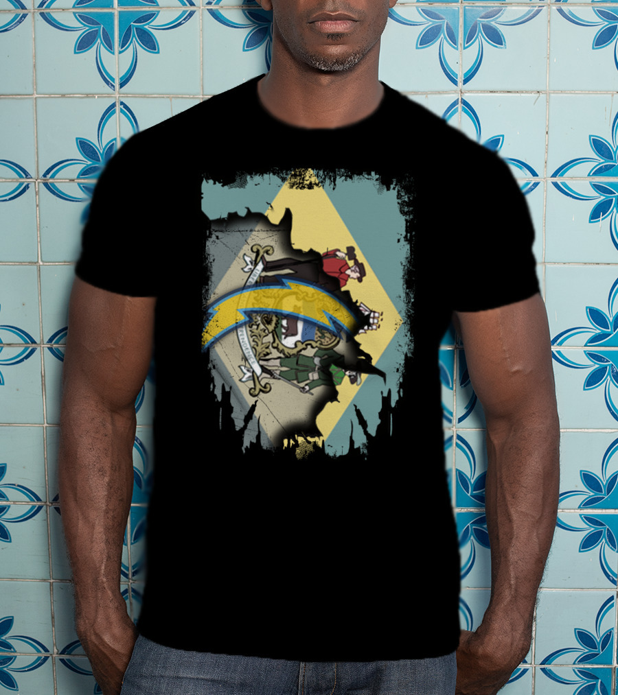 Together Delaware State Flag And Chargers Bolt T-Shirt