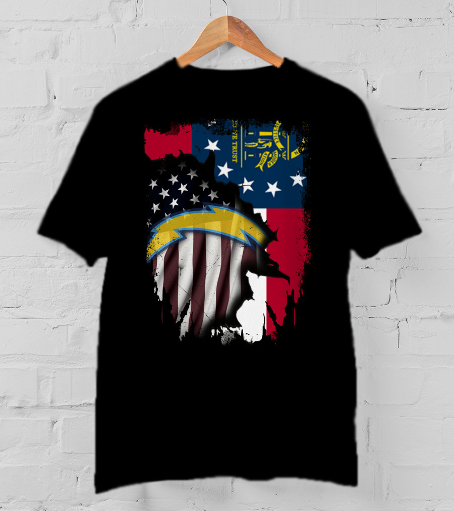 Georgia State Flag With Chargers Logo And American Flag Elements T-Shirt