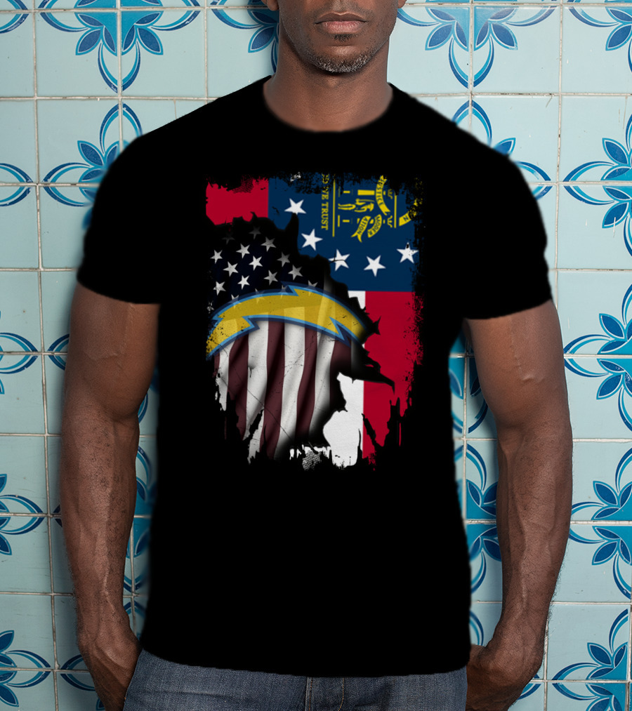 Georgia State Flag With Chargers Logo And American Flag Elements T-Shirt
