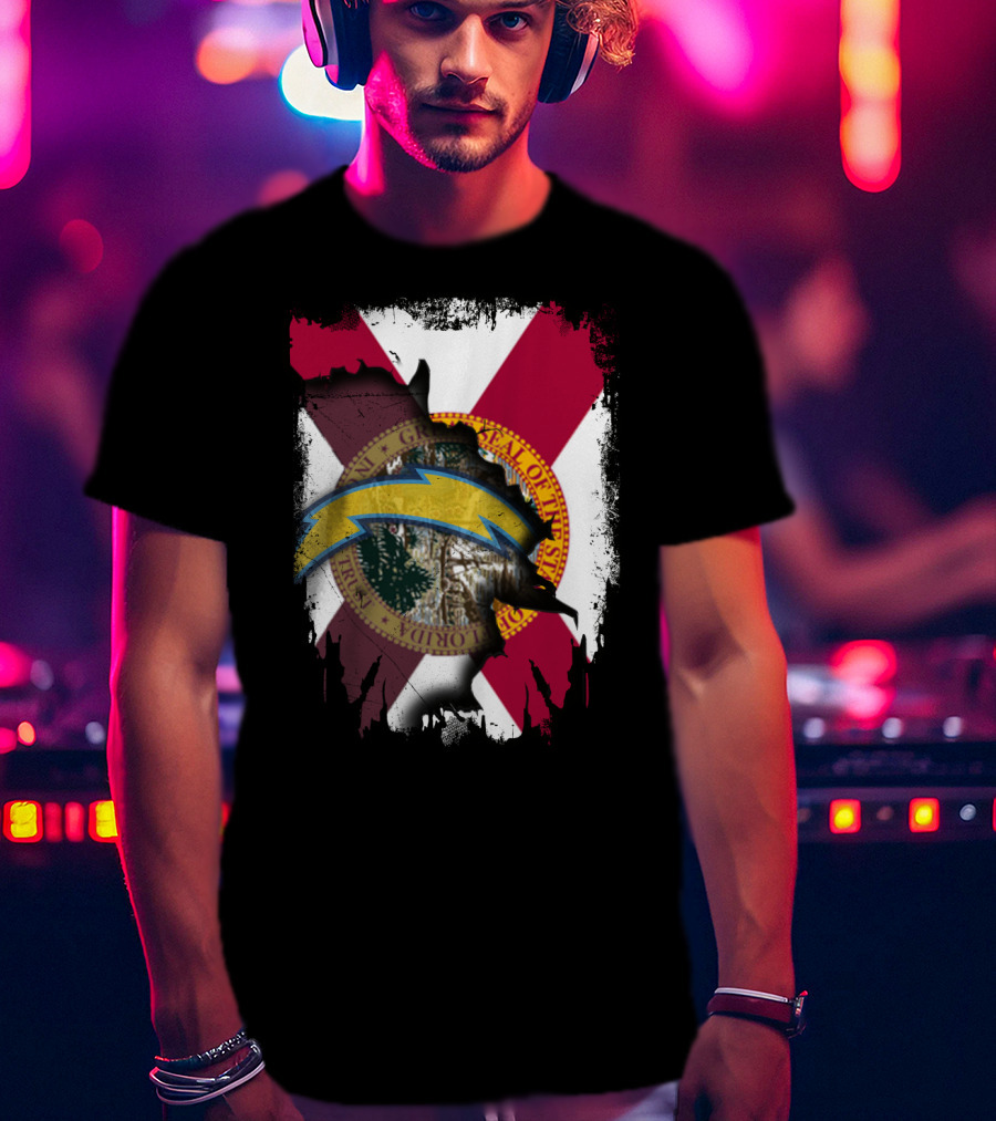 Florida State Flag With Chargers Lightning Bolt T-Shirt