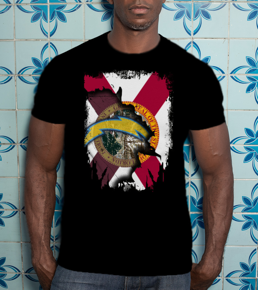 Florida State Flag With Chargers Lightning Bolt T-Shirt