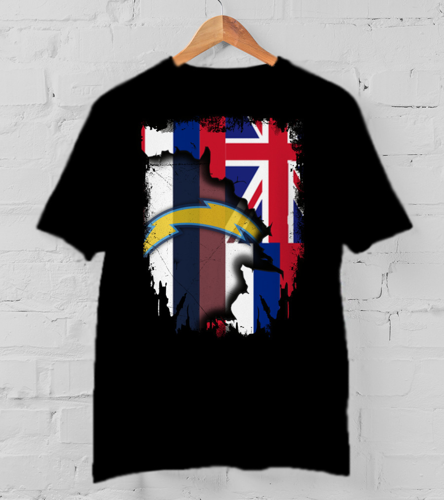 Hawaii Support With Chargers Logo And Hawaiian Flag Background T-Shirt