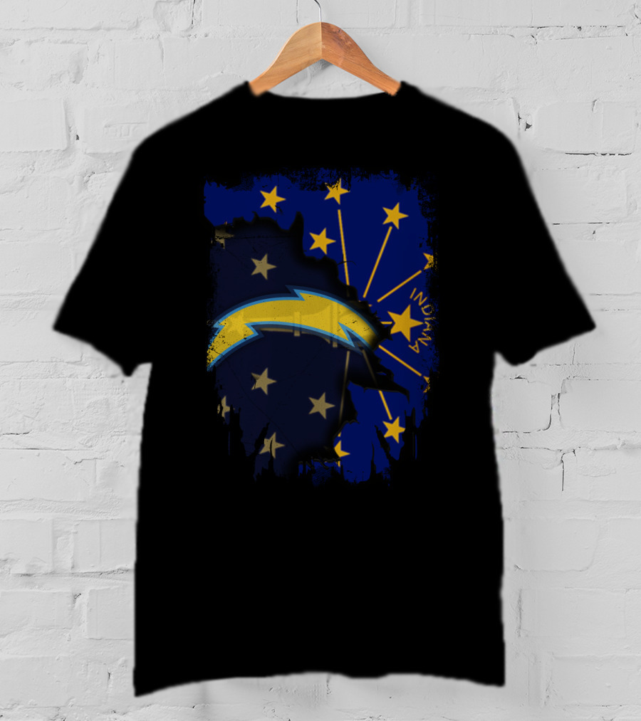 Indiana State Flag With Chargers Logo Fusion T-Shirt