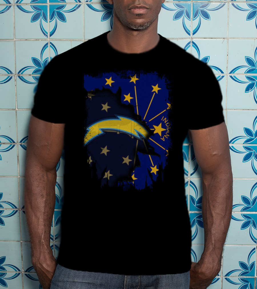 Indiana State Flag With Chargers Logo Fusion T-Shirt