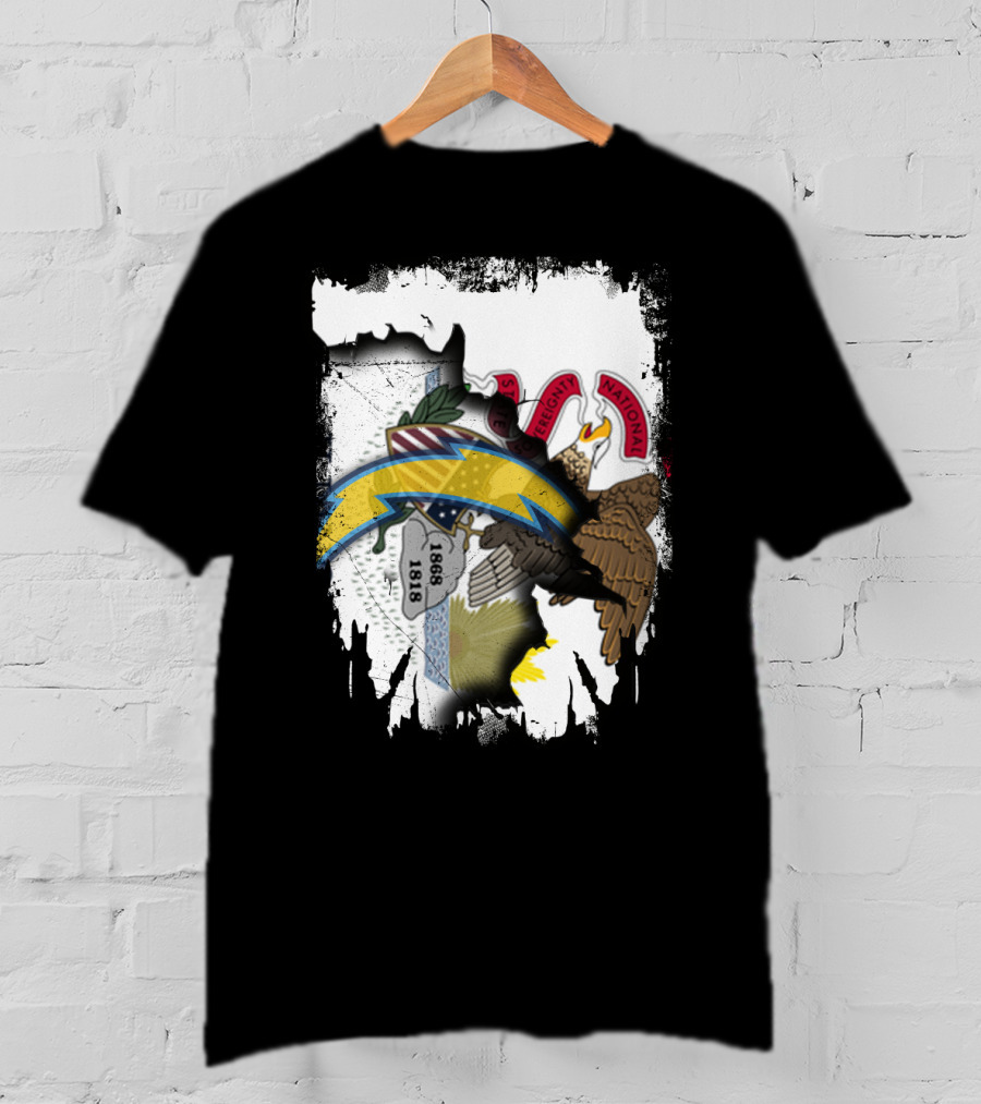 Illinois Flag And Chargers Symbol Fusion T-Shirt