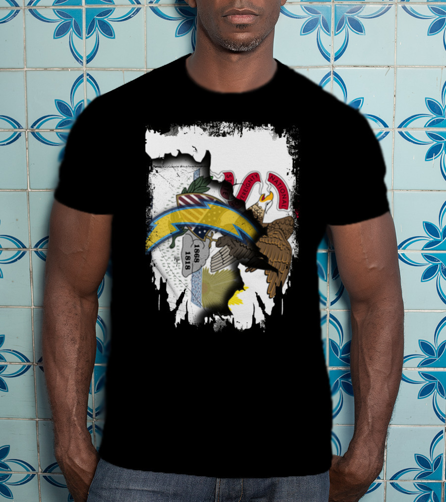 Illinois Flag And Chargers Symbol Fusion T-Shirt