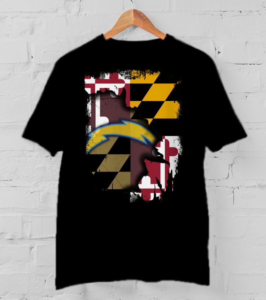 Maryland Flag With Chargers Bolt T-Shirt